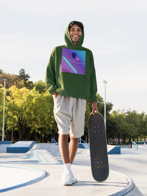 Bitney Adventures - Holy Spirit Music – The Marriage of Heaven and Earth Premium Hoodie With Text - Man Holding Skateboard in Skatepark Wearing Hoodie - Forest Green